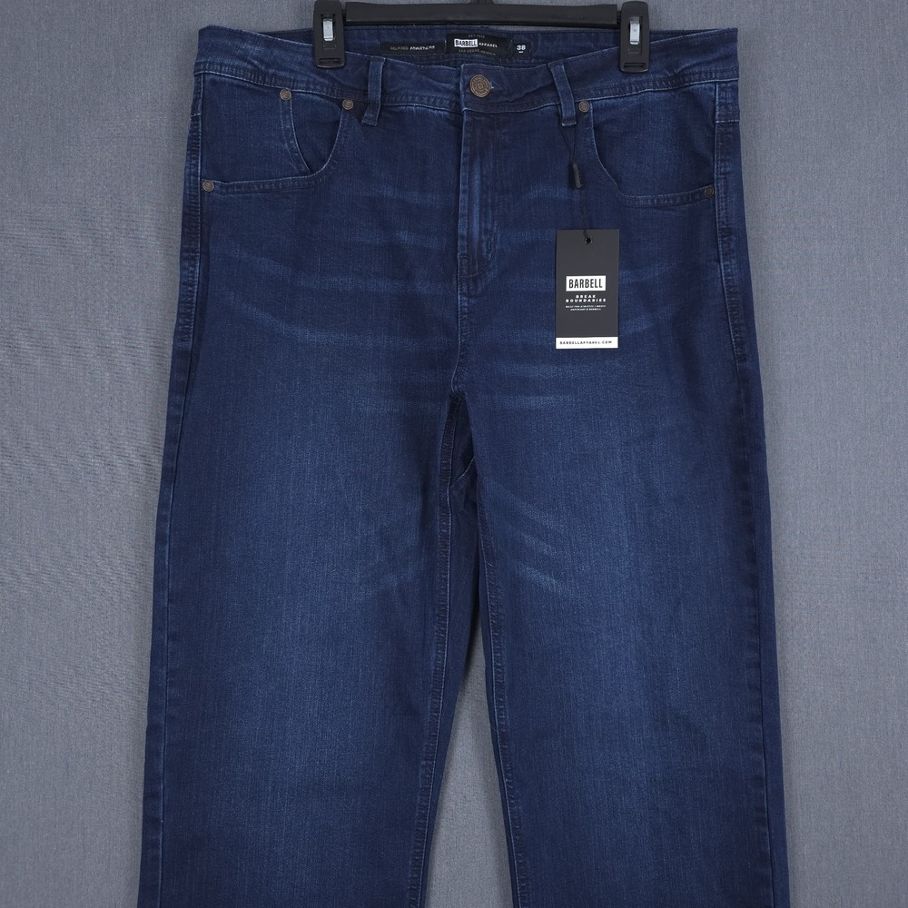 Barbell Apparel Jeans Mens 38 (Fits 38x34) Blue‎ Medium Relaxed Athletic Fit 2.0
